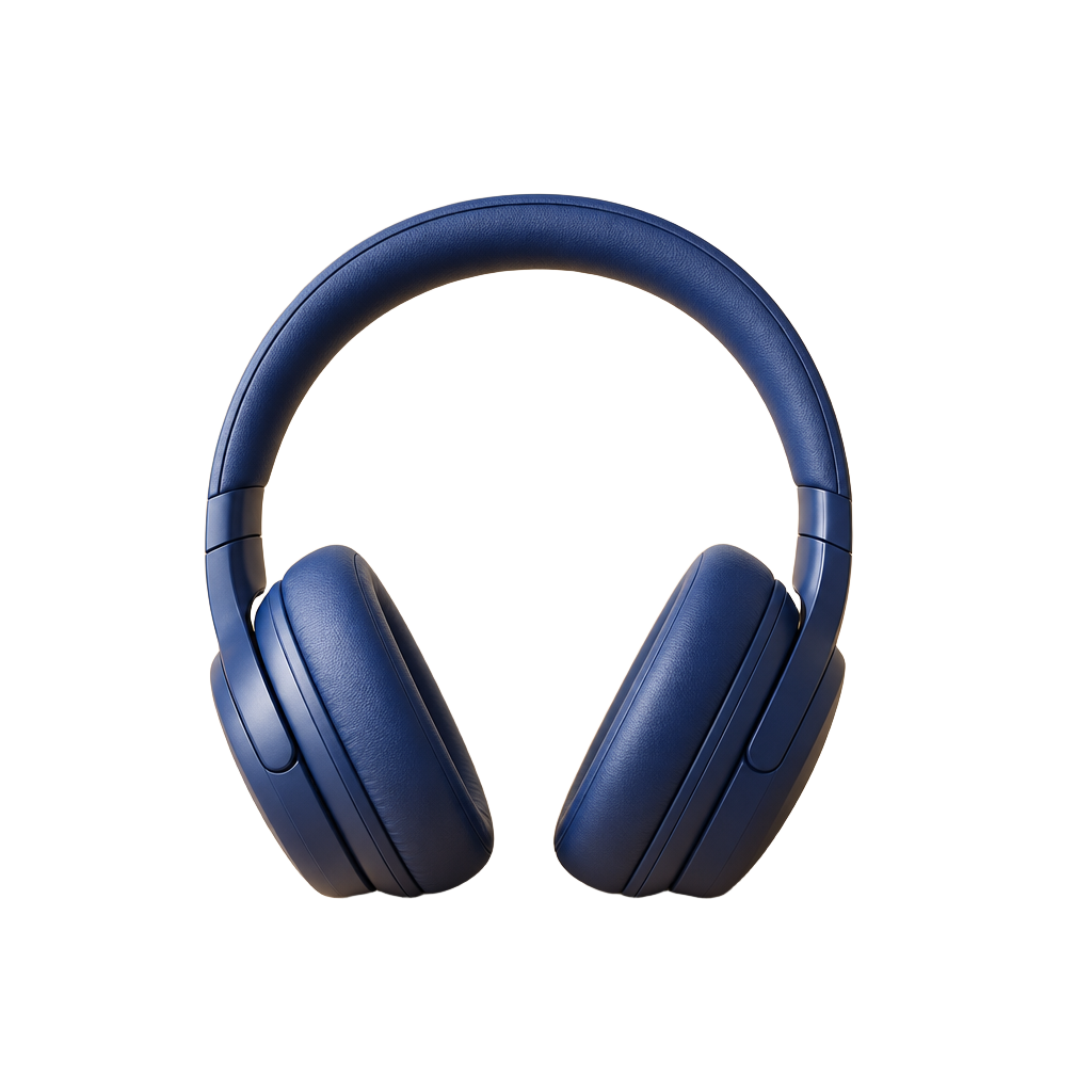 Blue headphones isolated for transparent PNG export.