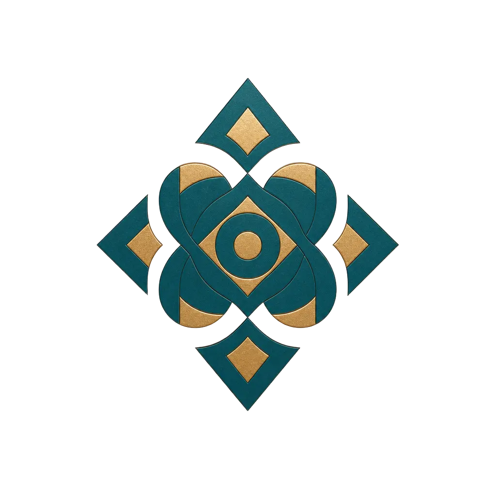 Abstract teal and gold graphic isolated on transparency.