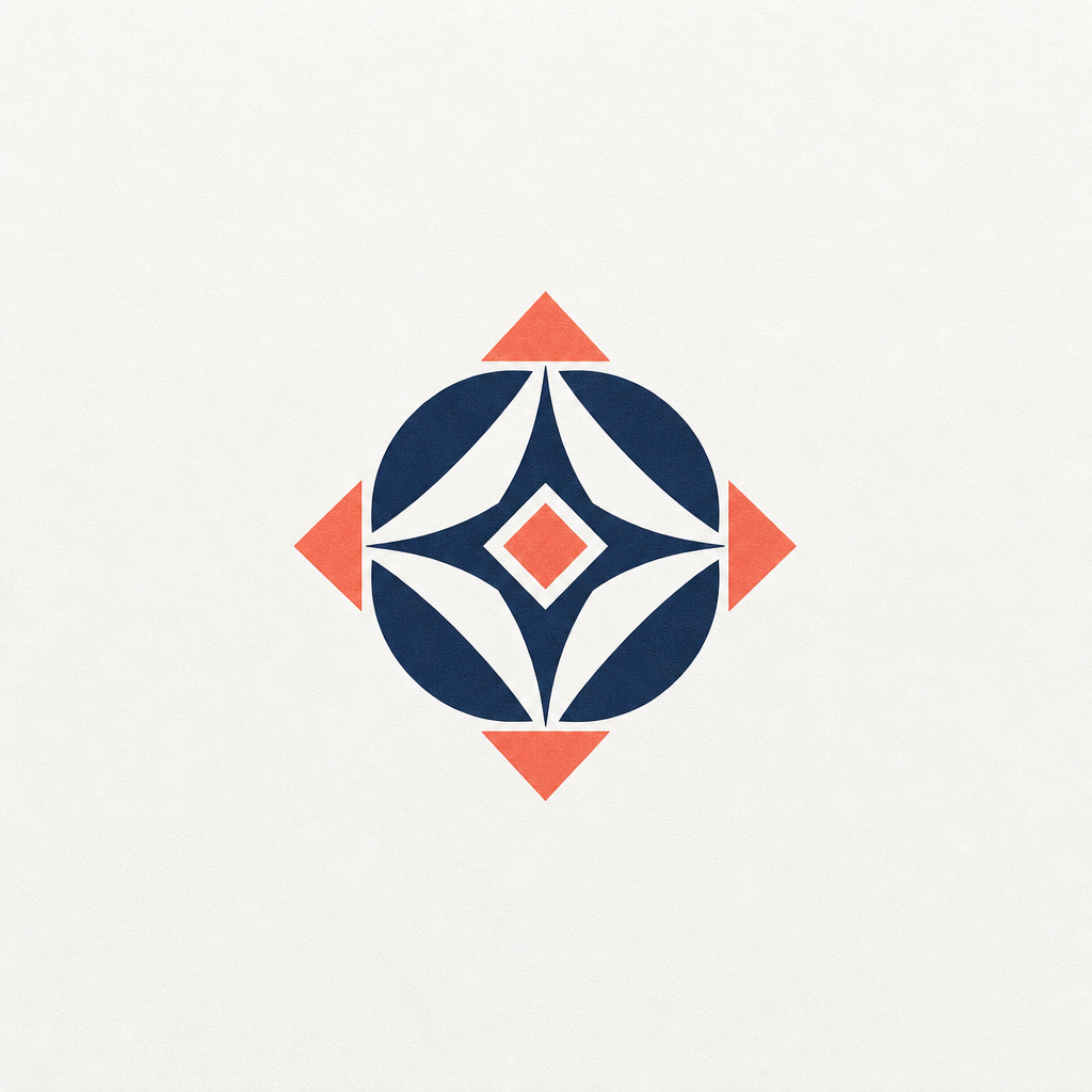 Abstract geometric mark on a warm-white background.
