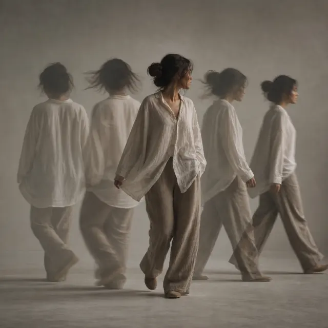 Moving video subject with hair and clothing edges visible across sequential positions.