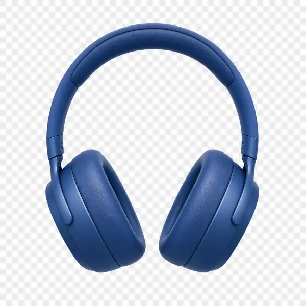 Isolated headphones displayed over a transparency checkerboard with clean enclosed spaces.