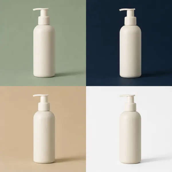 A pale product compared across sage, navy, beige, and white background colors.